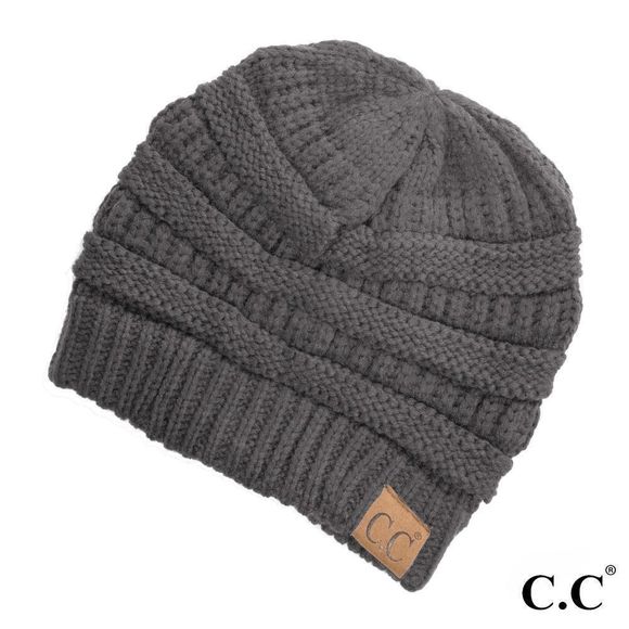 CC Original Gray Solid Ribbed Beanie Toboggan - Picture 1 of 3